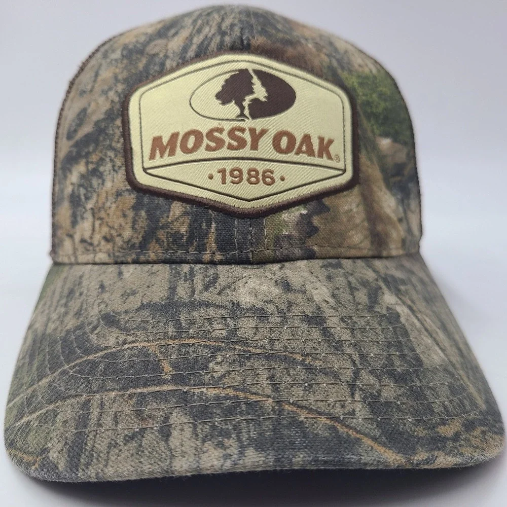 Mossy Oak Hat Snapback Trucker Mesh Camo Brown Patch 1986 Outdoors Hunt Logo Men